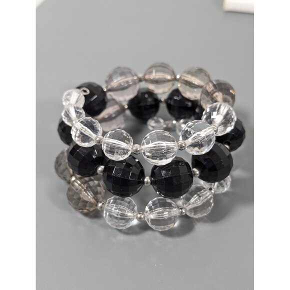 Black Gray Ombre Faceted Clear Lucite Chunky Wrap Bracelet 7" - Picture 4 of 9